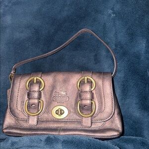 Coach legacy Metallic Gray Clutch with Gold Accents